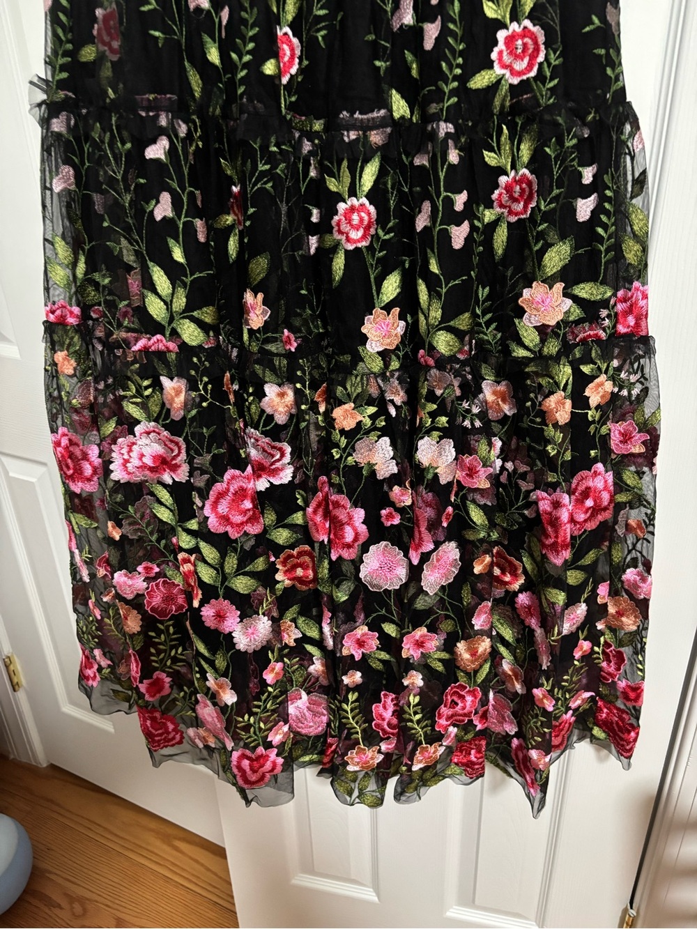 JessaKae Black Floral Midi Dress with Pink & Green Embroidery - Picture 2 of 8